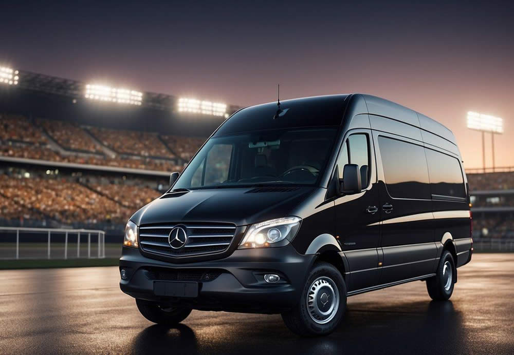 Luxury Sprinter is parking in a stadium